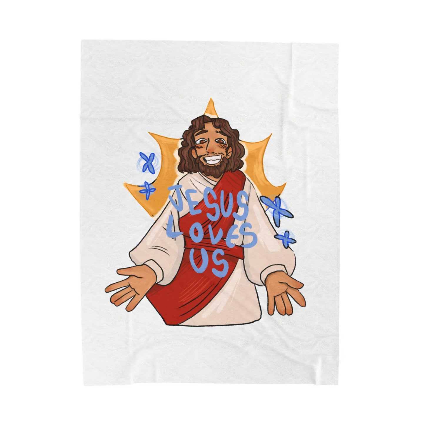Jesus Loves Us Velveteen Plush Blanket