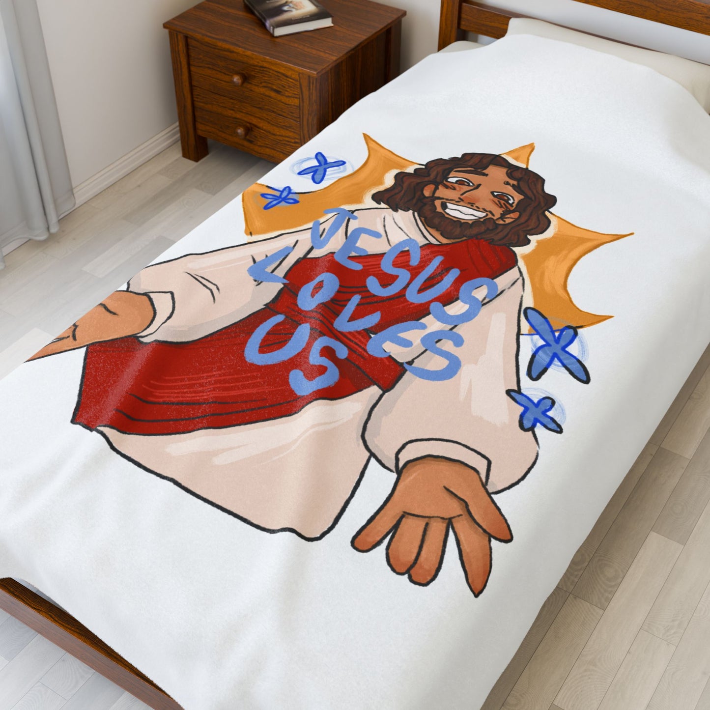 Jesus Loves Us Velveteen Plush Blanket