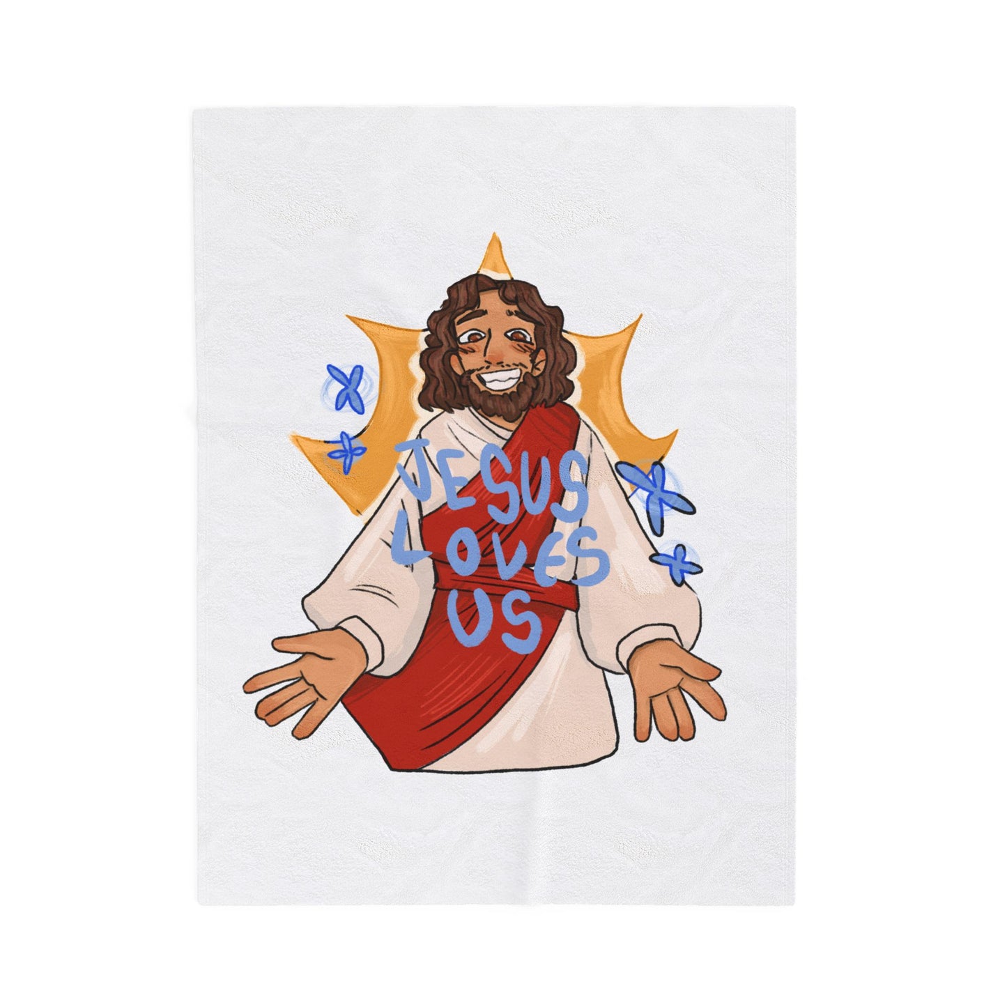 Jesus Loves Us Velveteen Plush Blanket