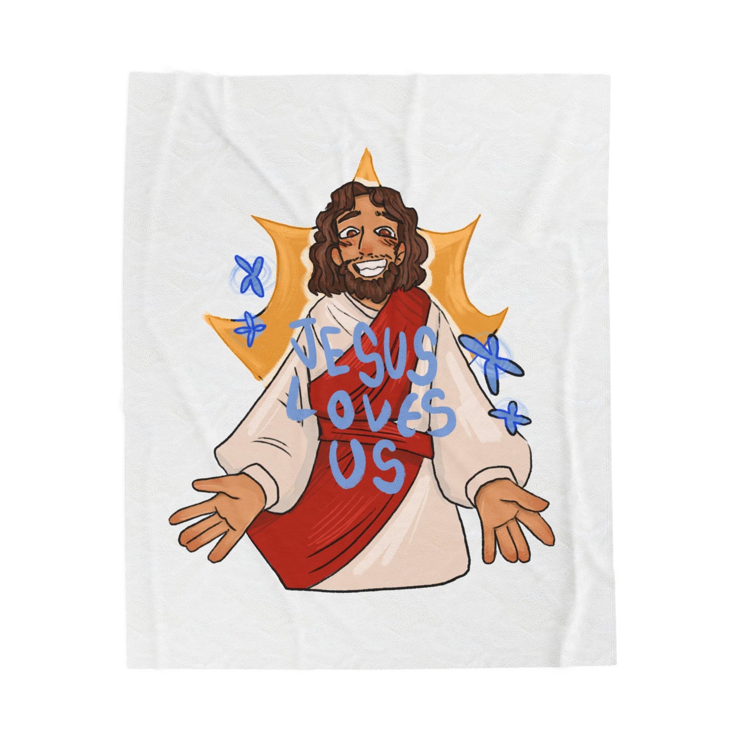 Jesus Loves Us Velveteen Plush Blanket